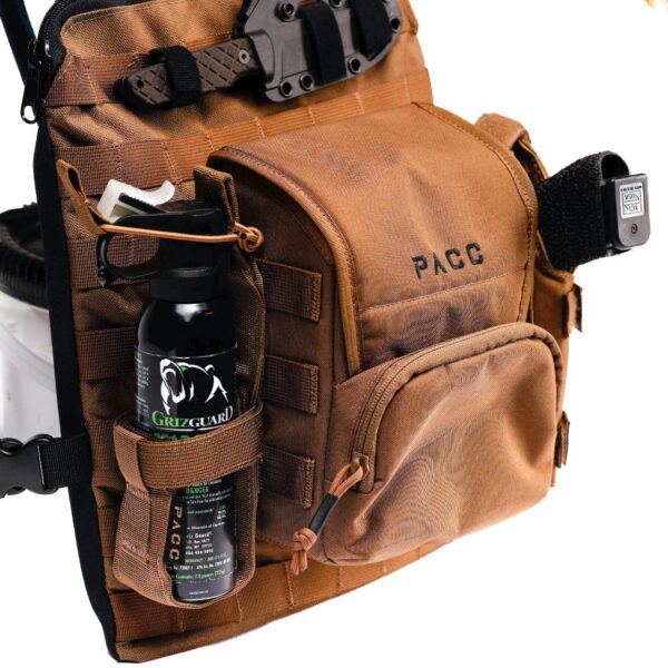 Side view, Hunter's PACC Armor Carrier, a lightweight tactical carrier harnessed to your EDC/CCW Mini PACC, bulletproof front and back.