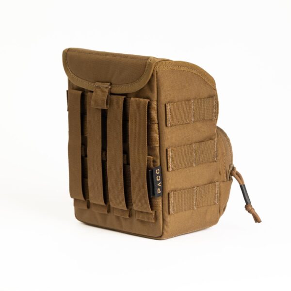 Binoculars case for PACC Armor Carrier is a lightweight tactical carrier harnessed to your EDC/CCW Mini PACC or hunting rig, back view.