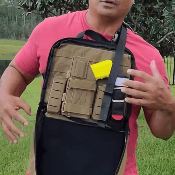 Opened position of Mini PACC tactical bulletproof EDC body armor carrier, this concealed carry sling bag is an alternative to CCW fanny pack.