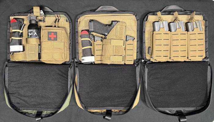 PACC Armor all three colors of Mini Pacc this is the AR-Mag, Standard, and non-lethal loadout for EDC and CCW and best concealed carry armor crossbody sling bag option with tacical MOLLE Webbing
