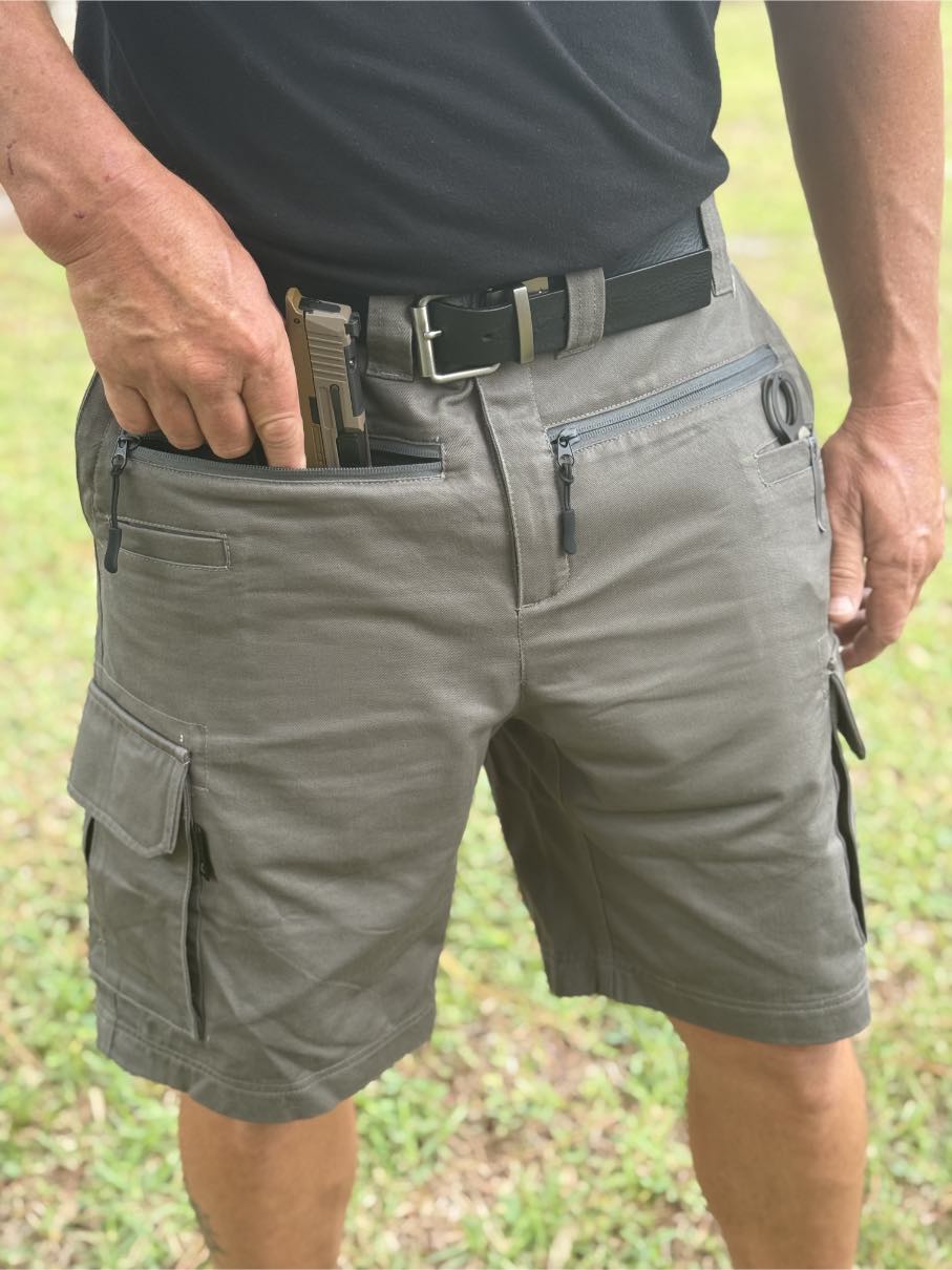 Gun pocket, Pistol Pants cargo shorts, Most comfortable tactical EDC/CCW gun holster built-in, in big and tall sizes